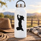 White water bottle with black praying cowboy decal