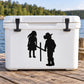 White cooler with black boy and girl praying to a cross decal