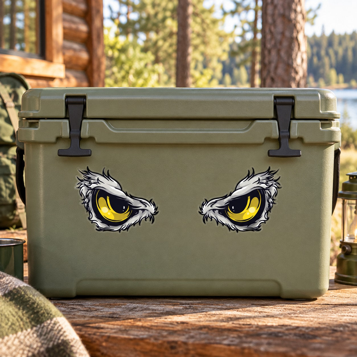 Eagle predator eyes sticker with yellow eagle face eyes on black outlines