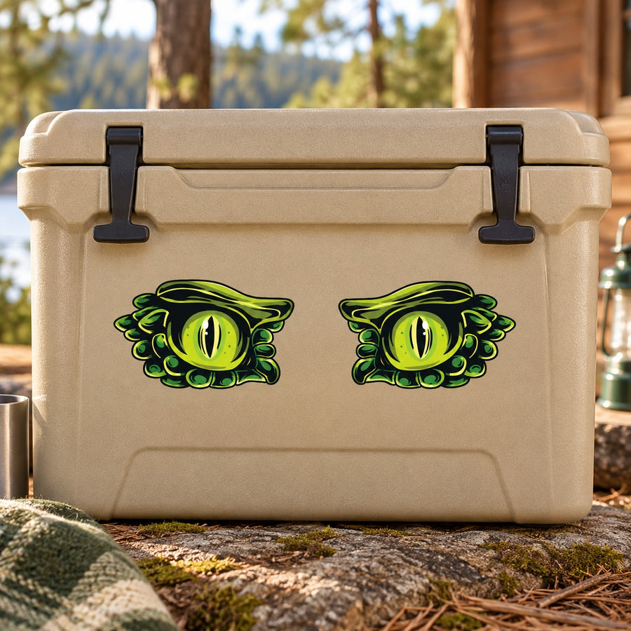 Green predator eyes sticker with two cartoon reptile eye graphics