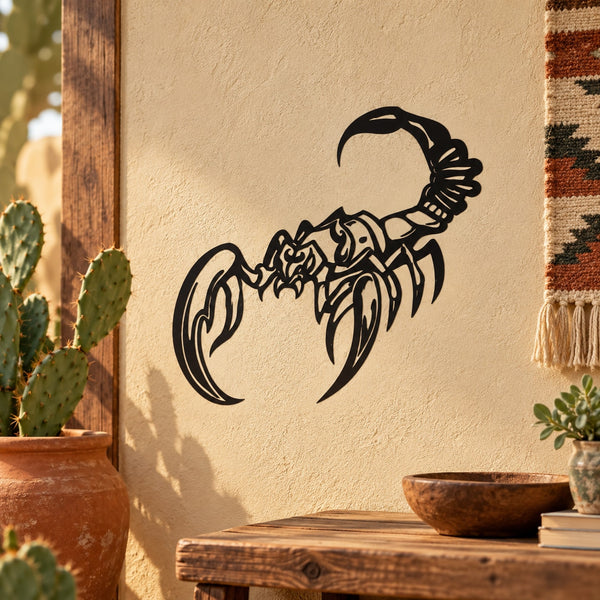 Black scorpion wall decal with curved pincers and tail