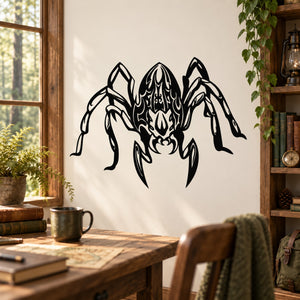 Black spider wall decal with detailed wings and fangs