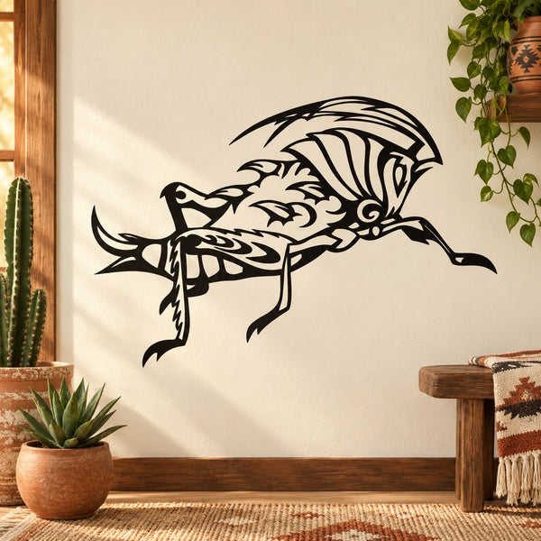 Black cricket wall decal with detailed line art
