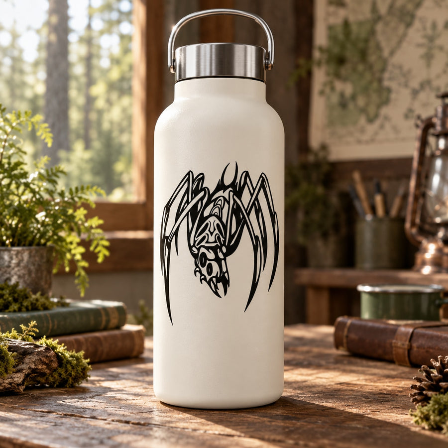 Vile spider hanging decal with black web and bat-like wings graphic