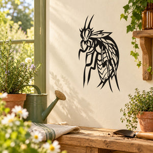 Creepy bee wall decal, black outline art with wings and antennae
