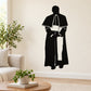 Catholic priest wall decal, black silhouette of standing priest in robe with cross