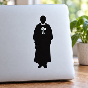 Catholic priest silhouette decal with white cross on black robe