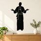 Catholic priest decal: black silhouette robe, open arms, cross pendant necklace