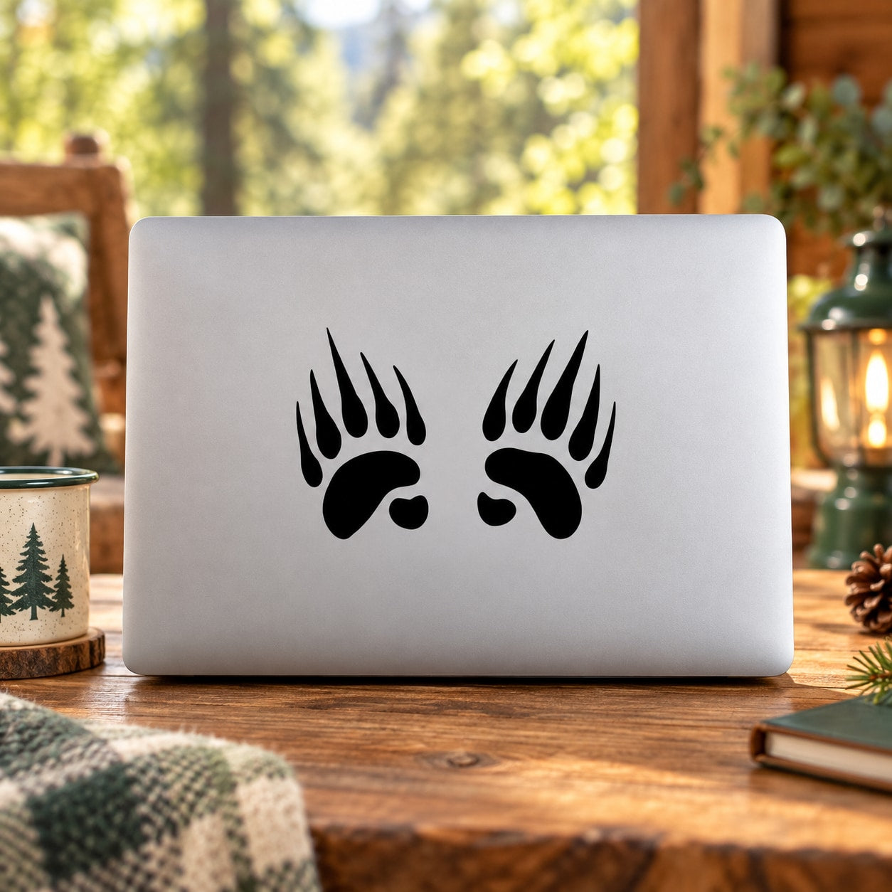 Badger track decal sticker with two black paw prints on a light background