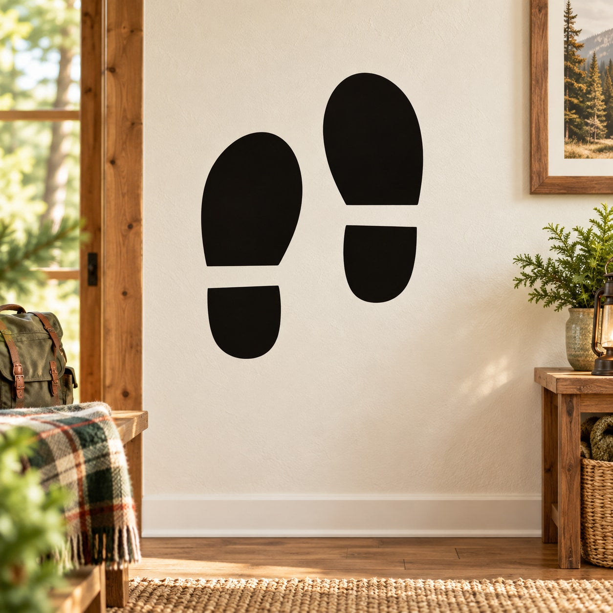 Shoe print decal with two black footprint shapes