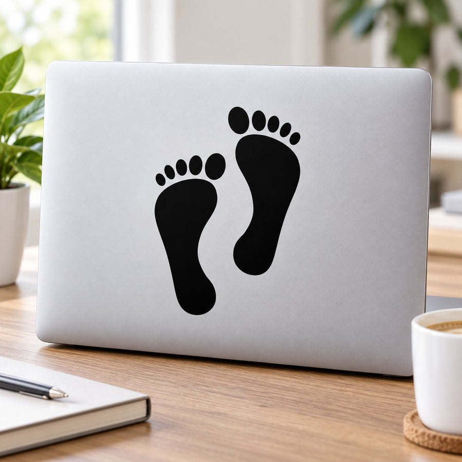 Human feet decal with two black footprints