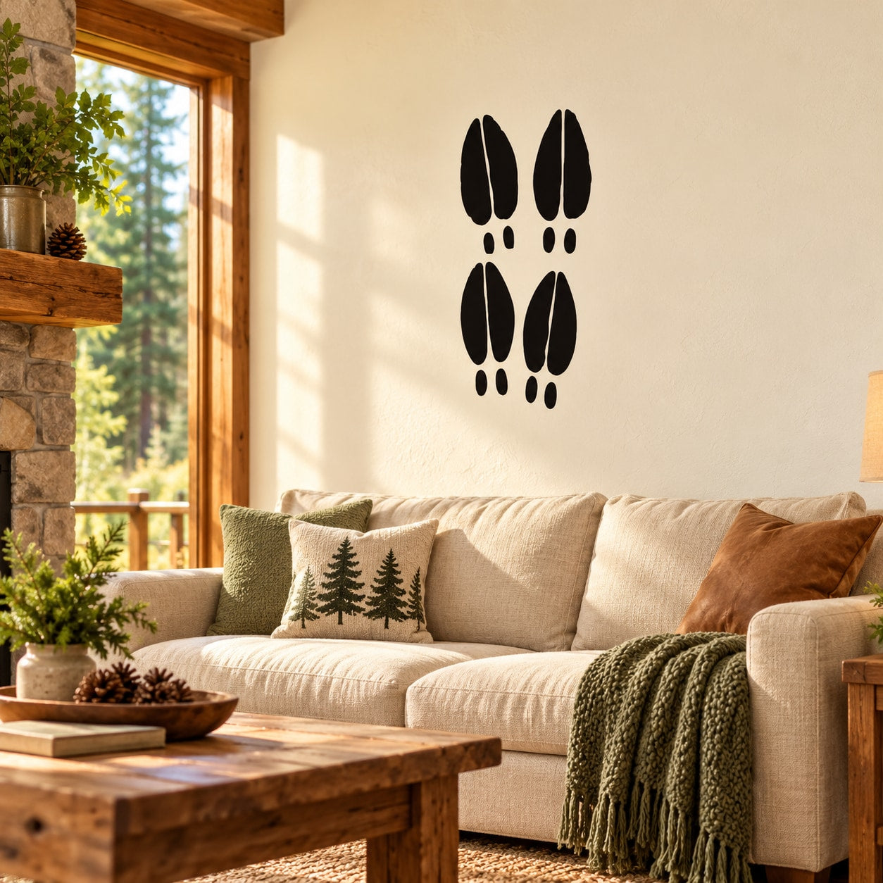 Antelope track decal, black hoof-print sticker on a wall