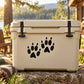 Black paw print track decal on a cooler lid