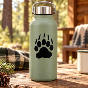 Bear paw decal on matte olive drink bottle