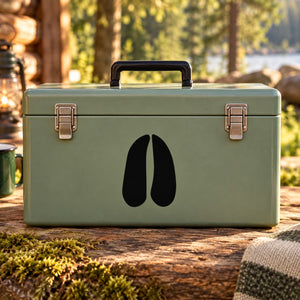 Green toolbox with black bighorn sheep track decal on front