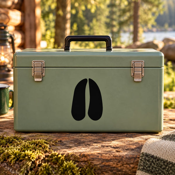 Green toolbox with black bighorn sheep track decal on front