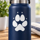 Dog paw print decal, white on blue surface