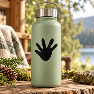 Frog track decal showing black frog paw print on light green bottle