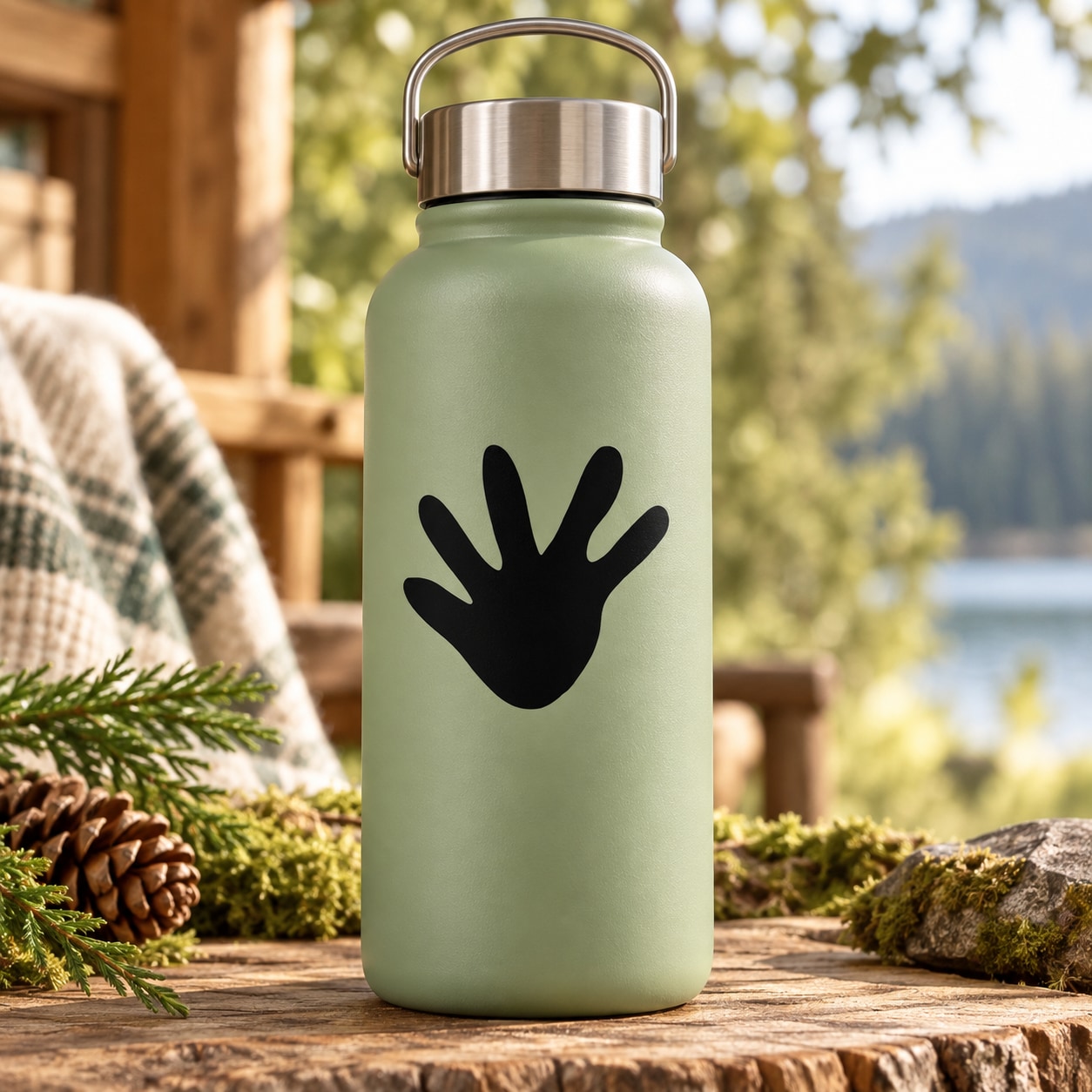 Frog track decal showing black frog paw print on light green bottle