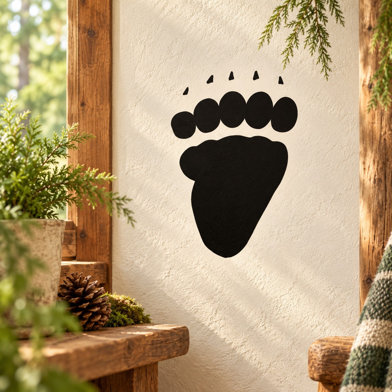 Black bear paw print wall decal with five toe pads