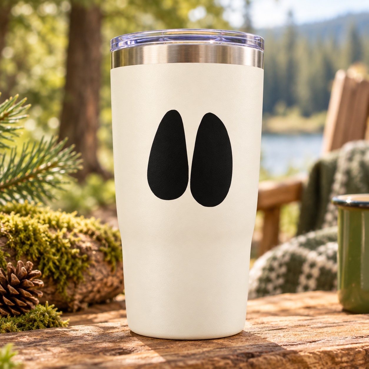 Wild deer track decal with two black oval footprints on a light-colored surface