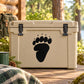 Bear paw track decal with black paw print on a light-colored cooler