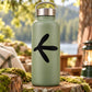 Green water bottle with black track decal character