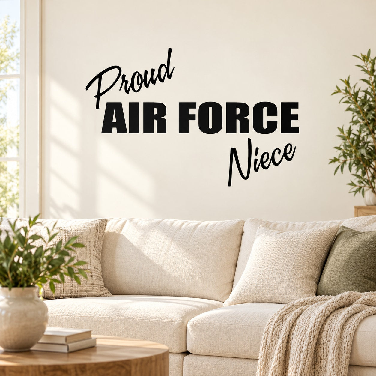 Air Force niece vinyl script decal with Proud text in bold black lettering