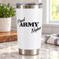 Proud Army Nephew decal on white tumbler with black Proud ARMY Nephew text