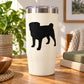 White tumbler with black pug silhouette decal