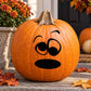 Orange pumpkin face decal with black winking, swirled eyes and dizzy expression