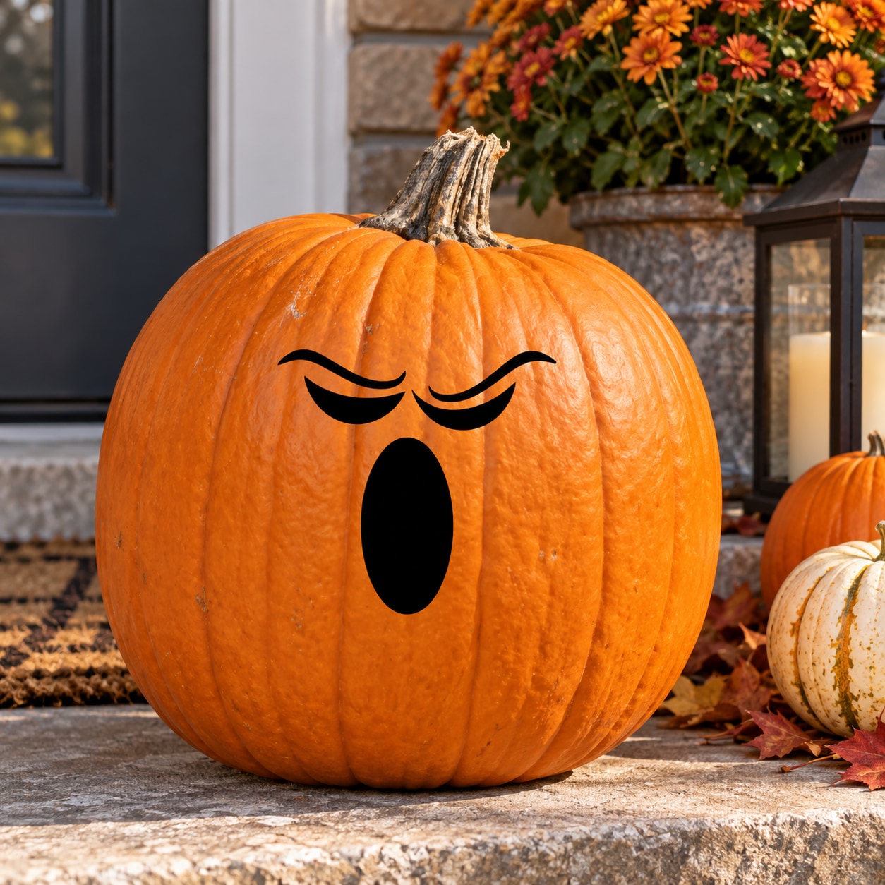 Orange pumpkin with booing face decal design