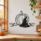 Black witch hat and pumpkin silhouette wall decal with swirling accents