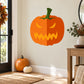 Orange jack-o-lantern face sticker with carved eyes and jagged grin, green stem
