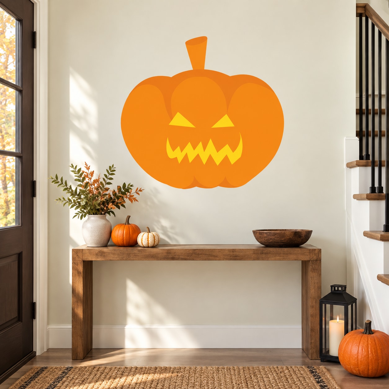 Orange jack-o-lantern sticker with jagged grin and triangle eyes