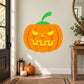 Orange jack-o-lantern pumpkin sticker with green stem and brooding glowing face