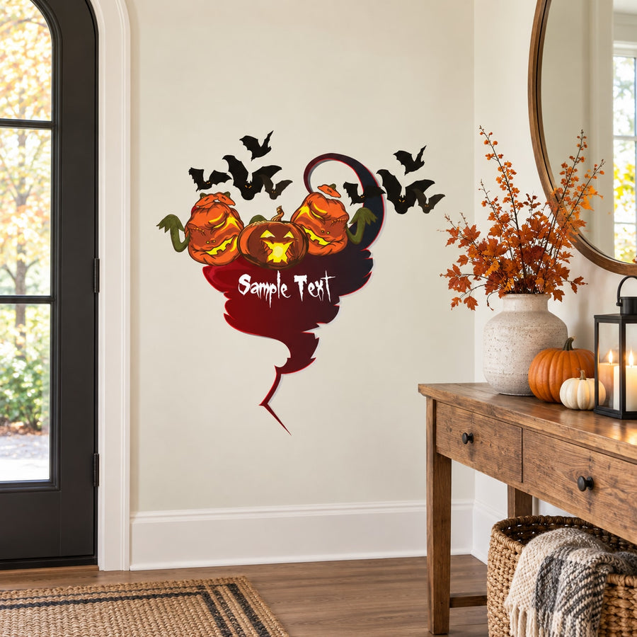 Pumpkin and bat wall decal, die-cut stickers with orange pumpkins and black bats
