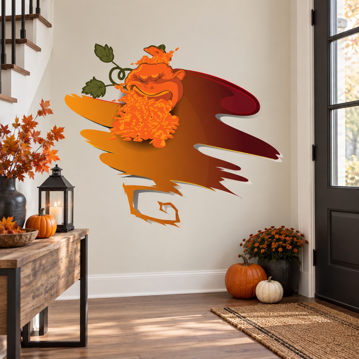 Halloween pumpkin vomiting wall sticker decal in bright orange