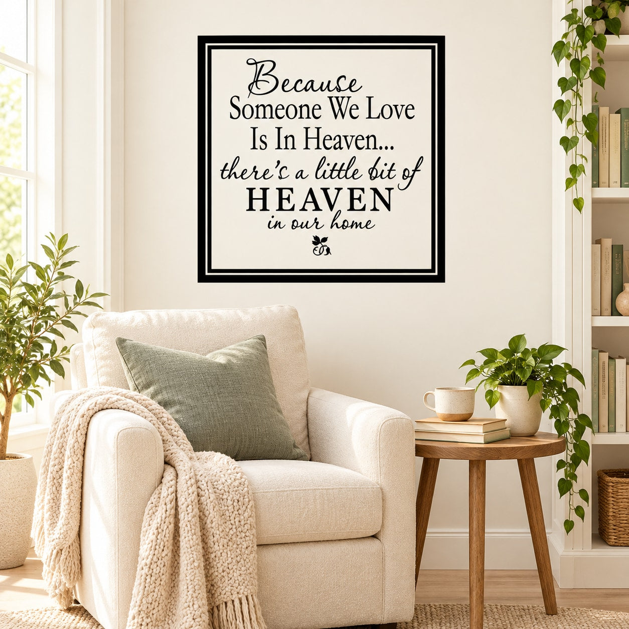Square wall decal with black border and 'little bit of HEAVEN' quote typography