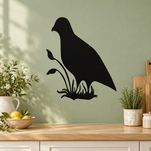 Black quail on grass wall decal