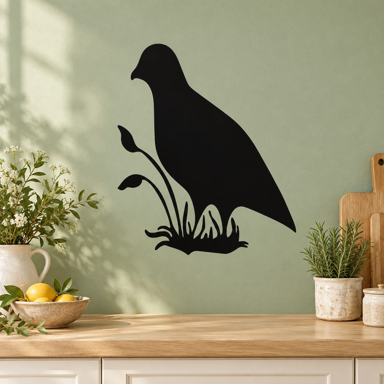 Black quail on grass wall decal