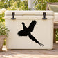 Flying quail decal, black bird silhouette on white cooler