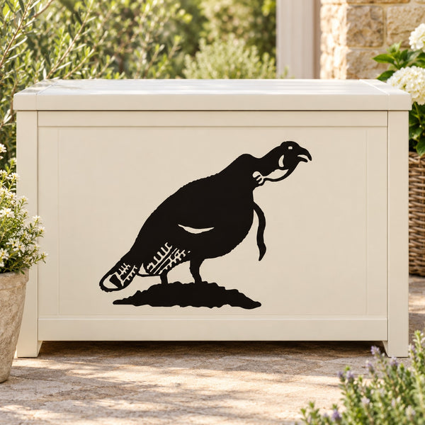 Black quail territorial wall decal with beak open on a light surface