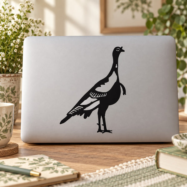 Alert quail vinyl decal, black quail illustration on a light surface