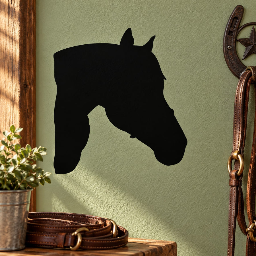 Quarter horse head decal with solid black silhouette