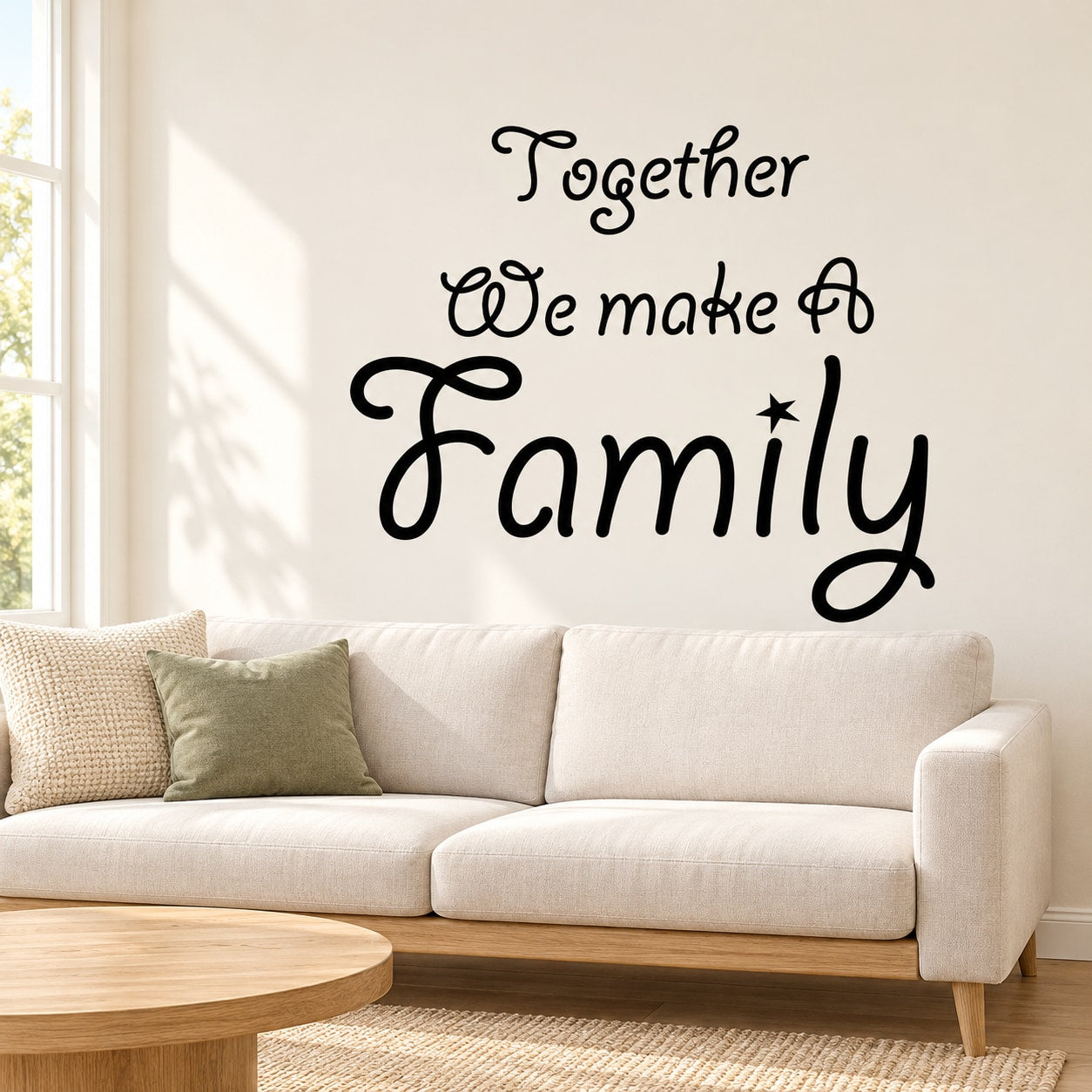 Together We Make a Family wall decal with black cursive lettering