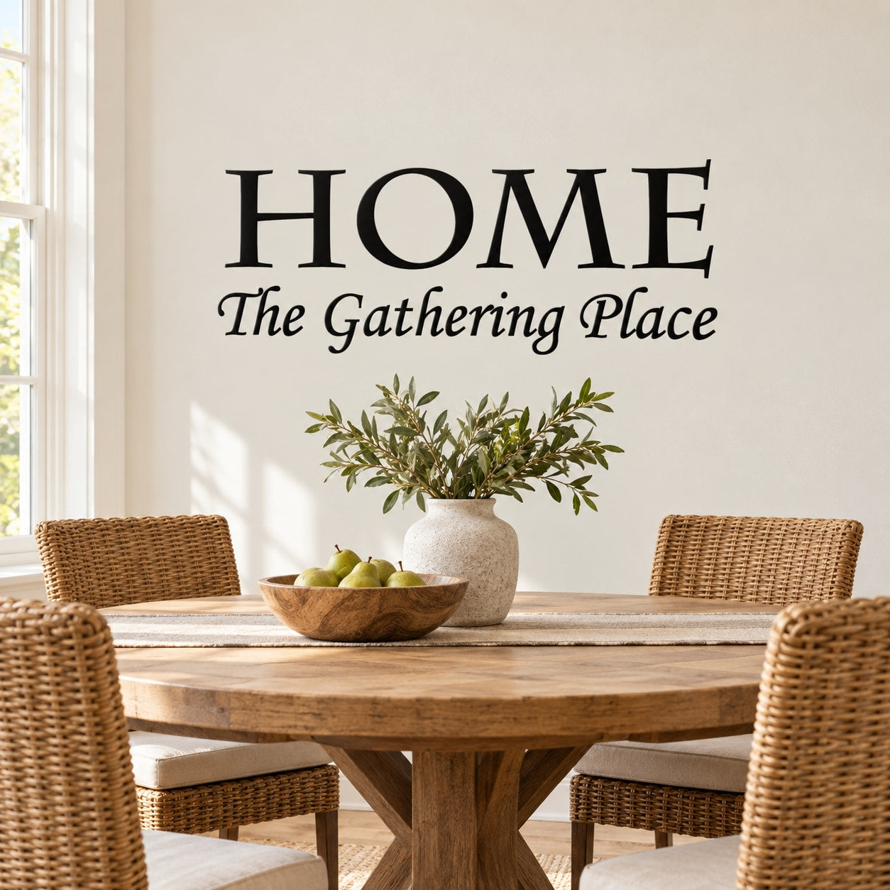 Home wall decal with 'The Gathering Place' text and leafy branch design