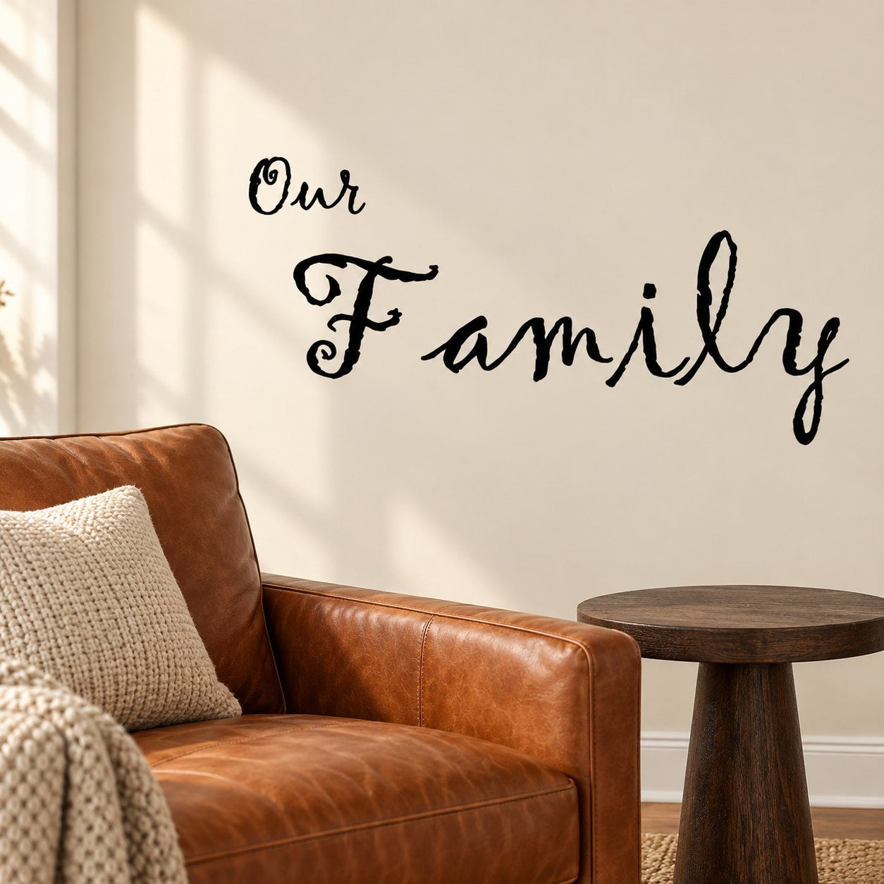 Family wall decal: 'Our Family' black script lettering