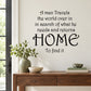 Home wall decal with large black script and smaller verse text.