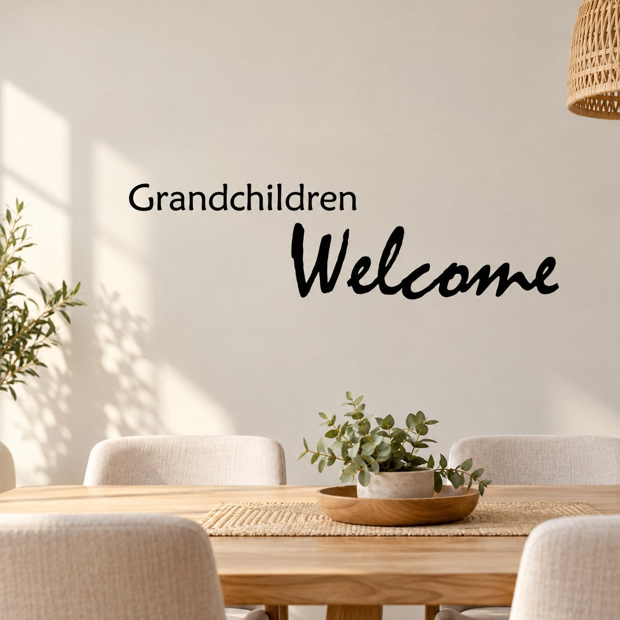 Grandchildren Welcome wall decal with cursive 'Welcome' lettering
